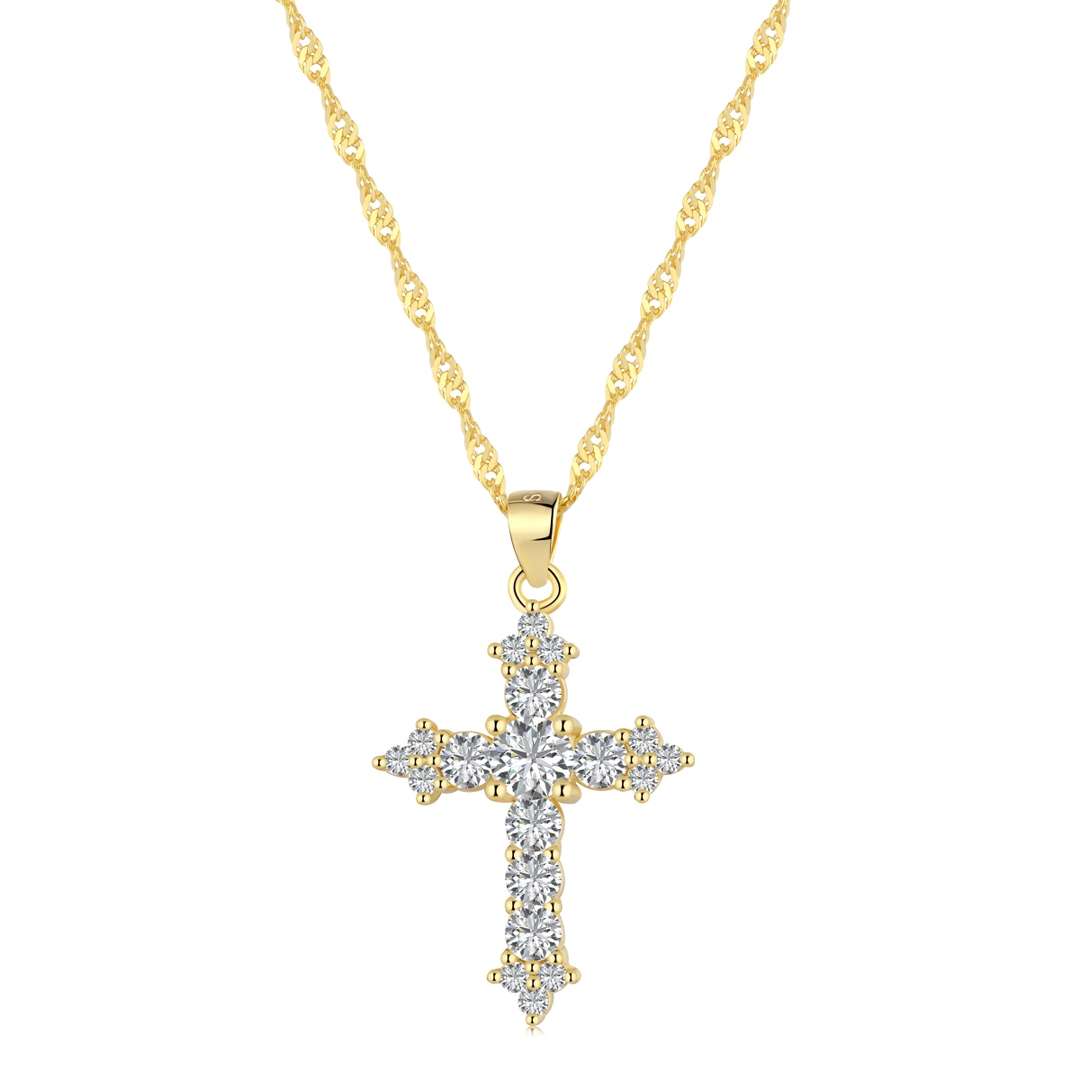 [Sparkling Aurora]Delicate Cross Shape Necklace