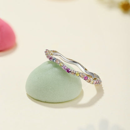 [Sparkling Aurora]Dainty Colorful Round Cut Party Ring