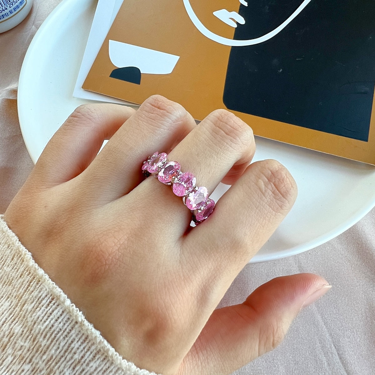 [Sparkling Aurora]Dainty Elongated Cushion Cut Tennis Ring