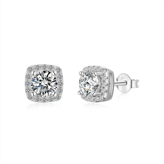 [Sparkling Aurora]Classic Round Center Stone Stud Earrings