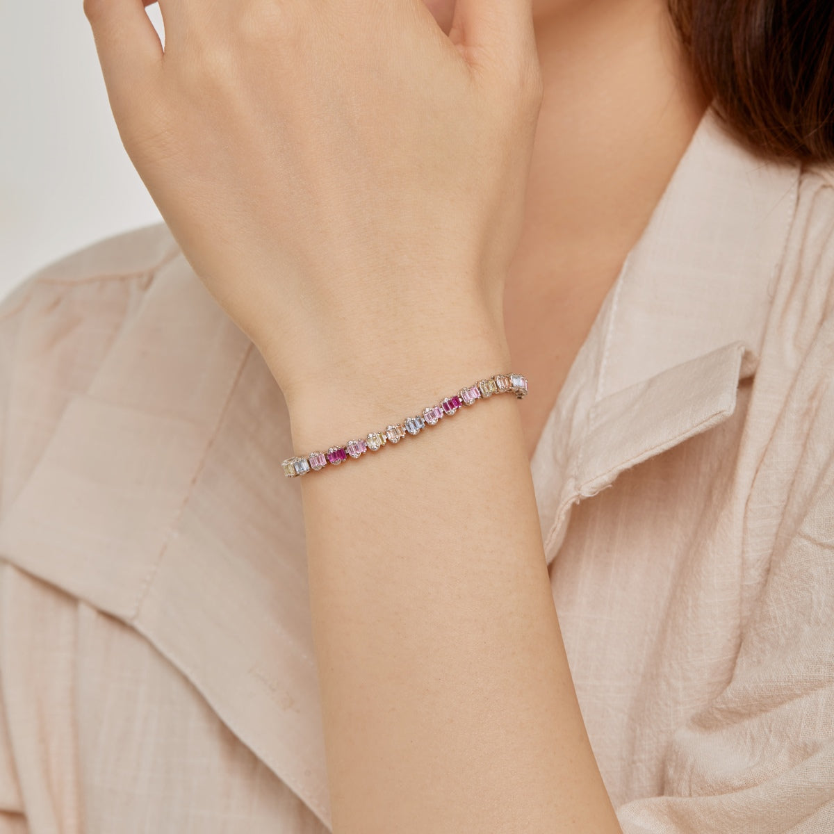 [Sparkling Aurora]Delicate Colorful Emerald Cut Party Bracelet