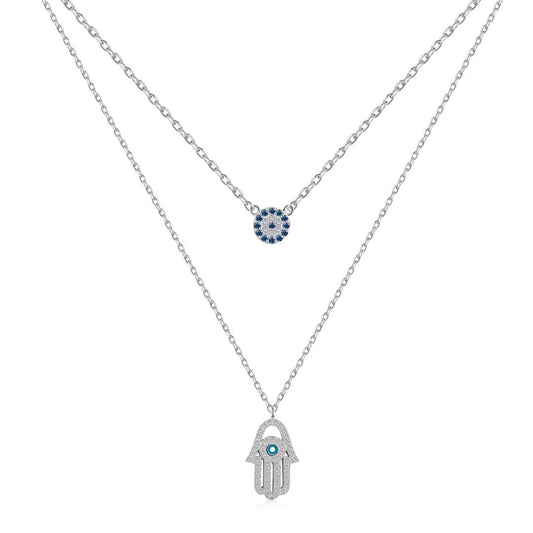 [Sparkling Aurora]Demon Eye Hamsa Palm Necklace