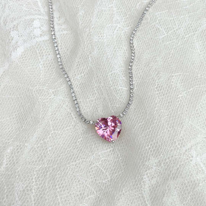 [Sparkling Aurora]8.0 Carat Versatile Colorful Sweet Heart-Shaped Tennis Necklace