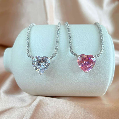 [Sparkling Aurora]8.0 Carat Versatile Colorful Sweet Heart-Shaped Tennis Necklace