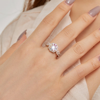 [Sparkling Aurora]Delicate Colorful Round Cut Flower Shape Wedding Ring