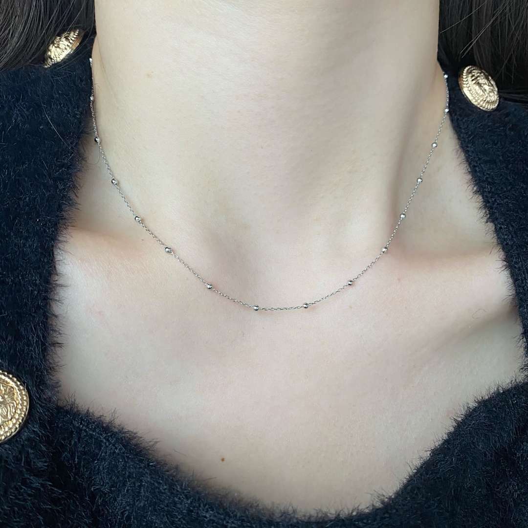 [Sparkling Aurora]Small Bead Clavicle Chain Simple Necklace