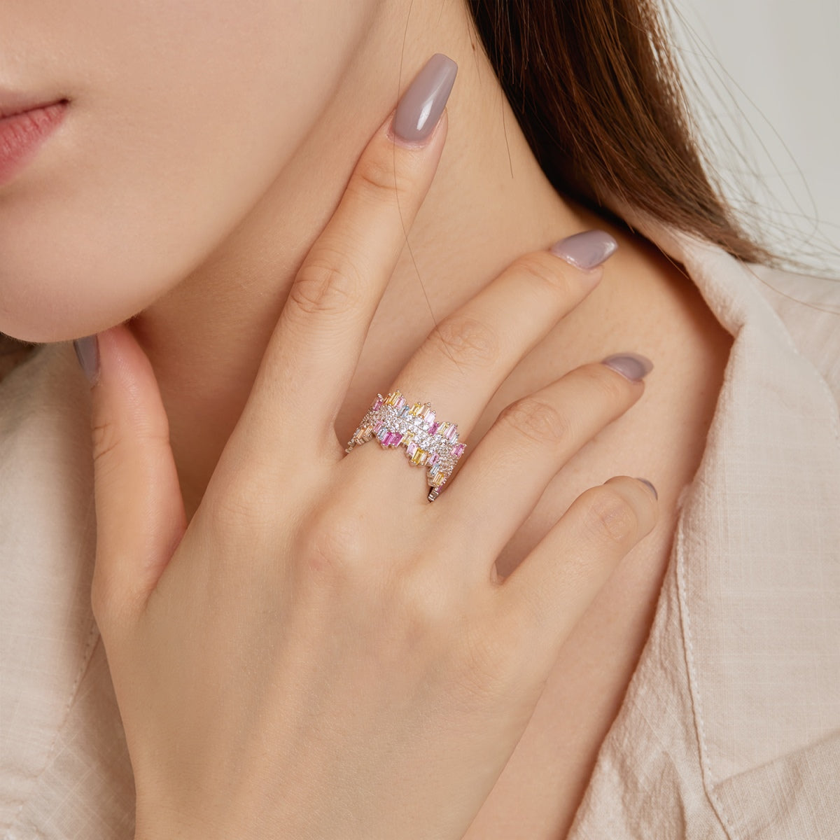 [Sparkling Aurora]Luxurious Colorful Radiant Cut Daily Ring