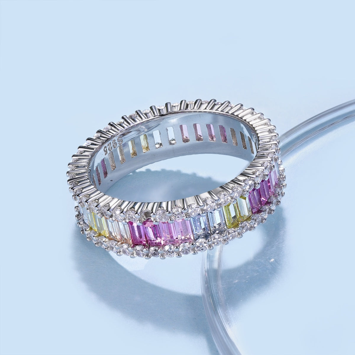 [Sparkling Aurora]Dainty Kaleidoscopic Emerald Cut Daily Ring