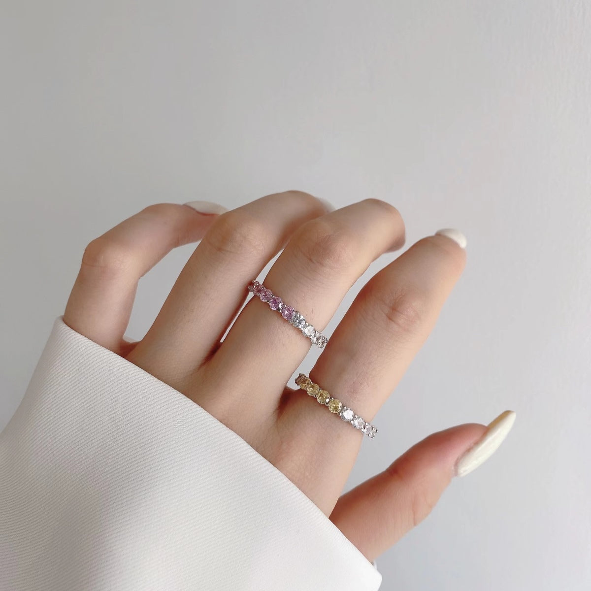 [Sparkling Aurora]Sparkling Round Cut Tennis Ring