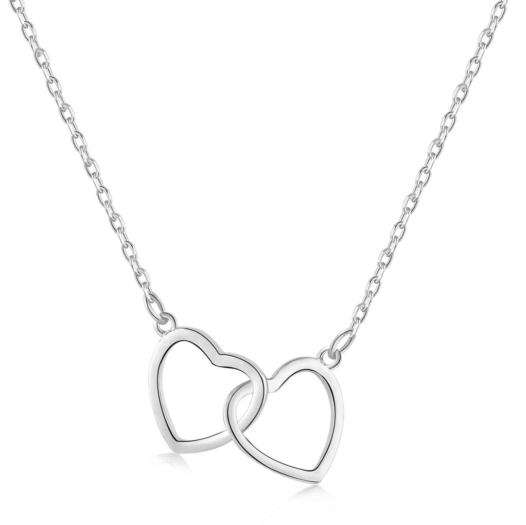 [Sparkling Aurora]Sterling Silver Love Double Ring Necklace