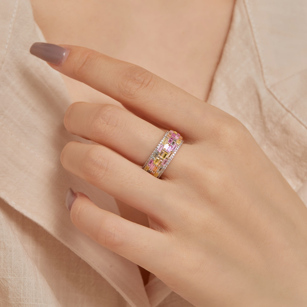 [Sparkling Aurora]Radiant Colorful Radiant Cut Daily Ring