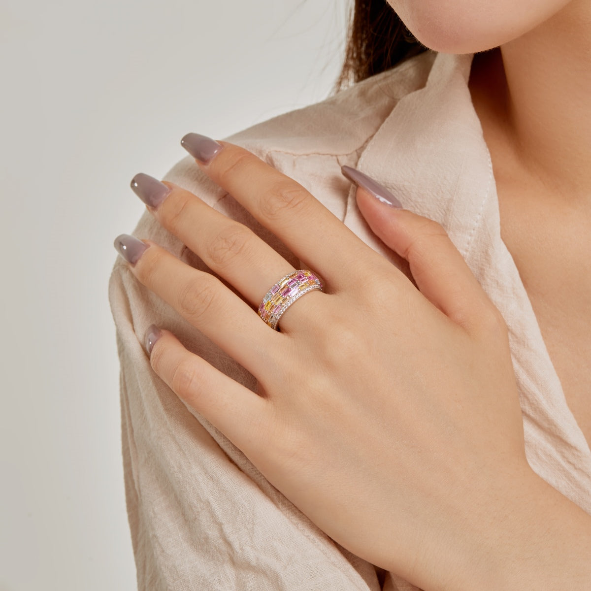 [Sparkling Aurora]Radiant Colorful Radiant Cut Daily Ring