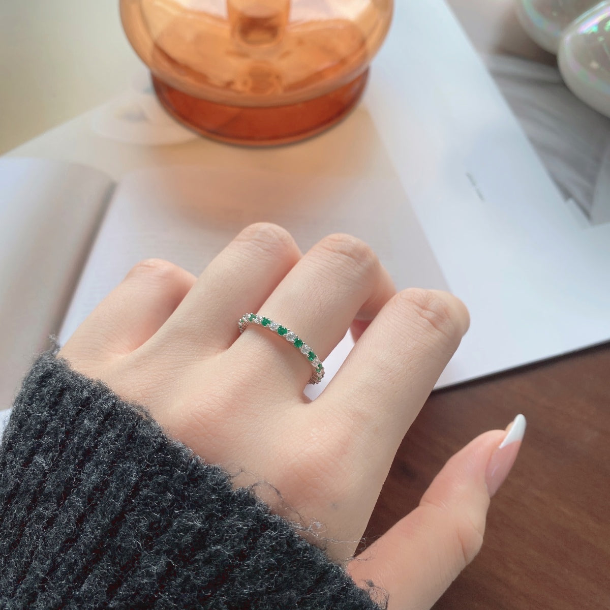 [Sparkling Aurora]Exquisite Colorful Round Cut Tennis Ring