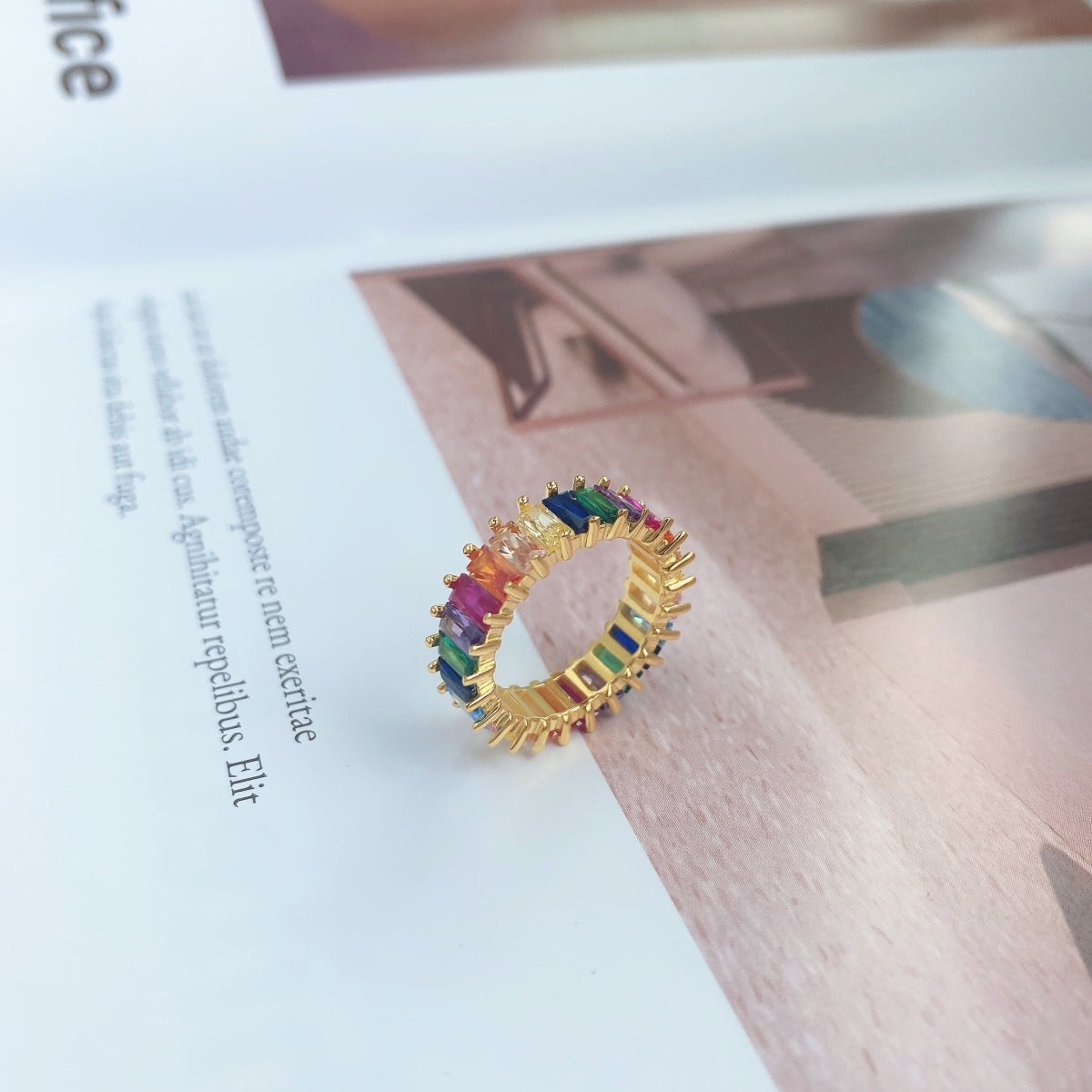 [Sparkling Aurora]Unique Colorful Radiant Cut RIng