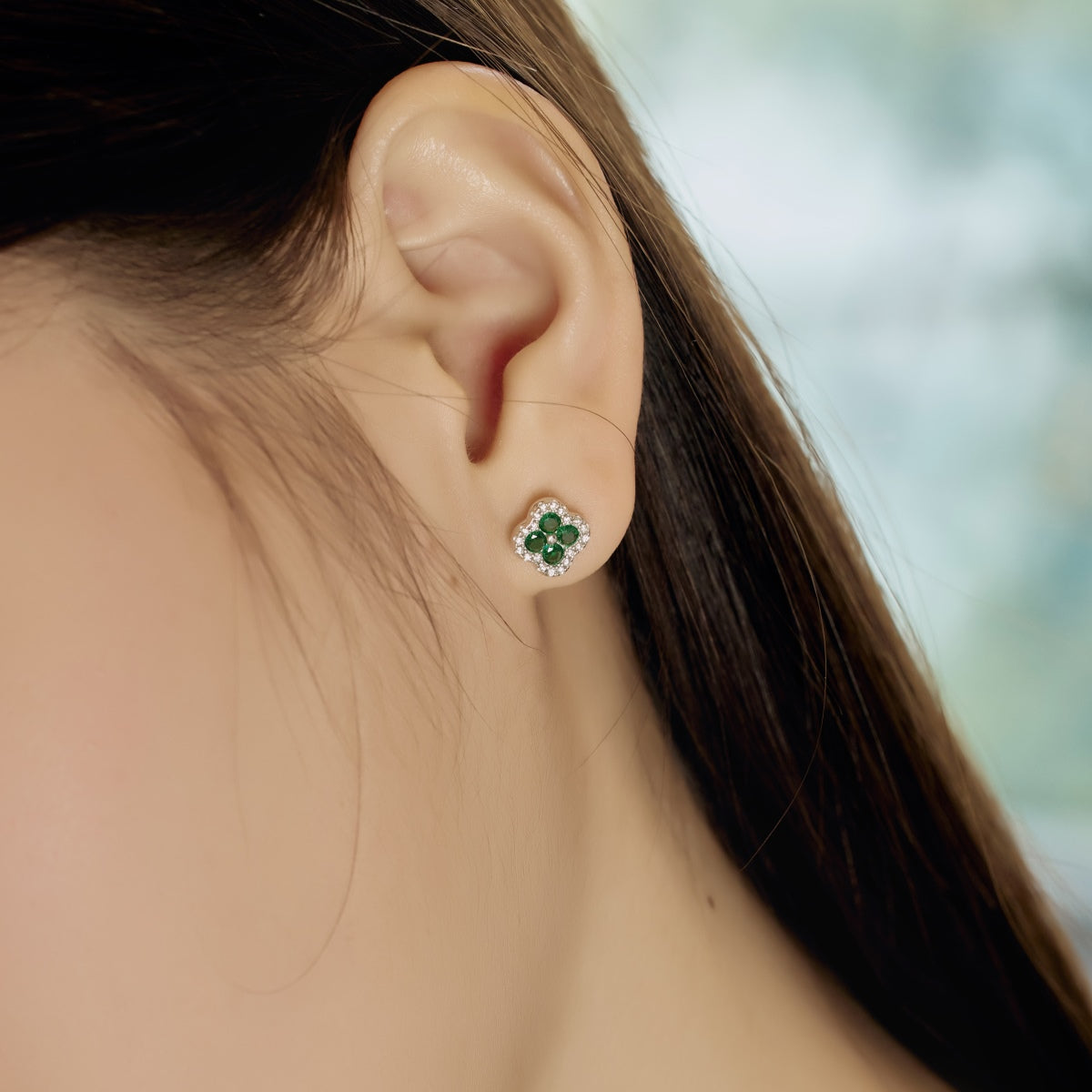 [Sparkling Aurora]Four-Leaf Clover Flower Shaped Earrings