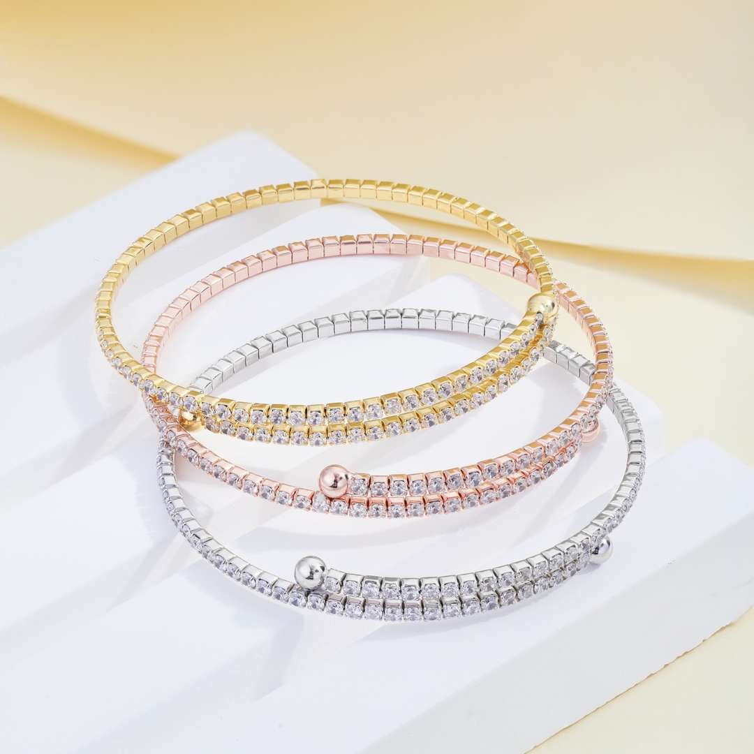 [Sparkling Aurora]Row of Diamonds Round Fashion Bracelet