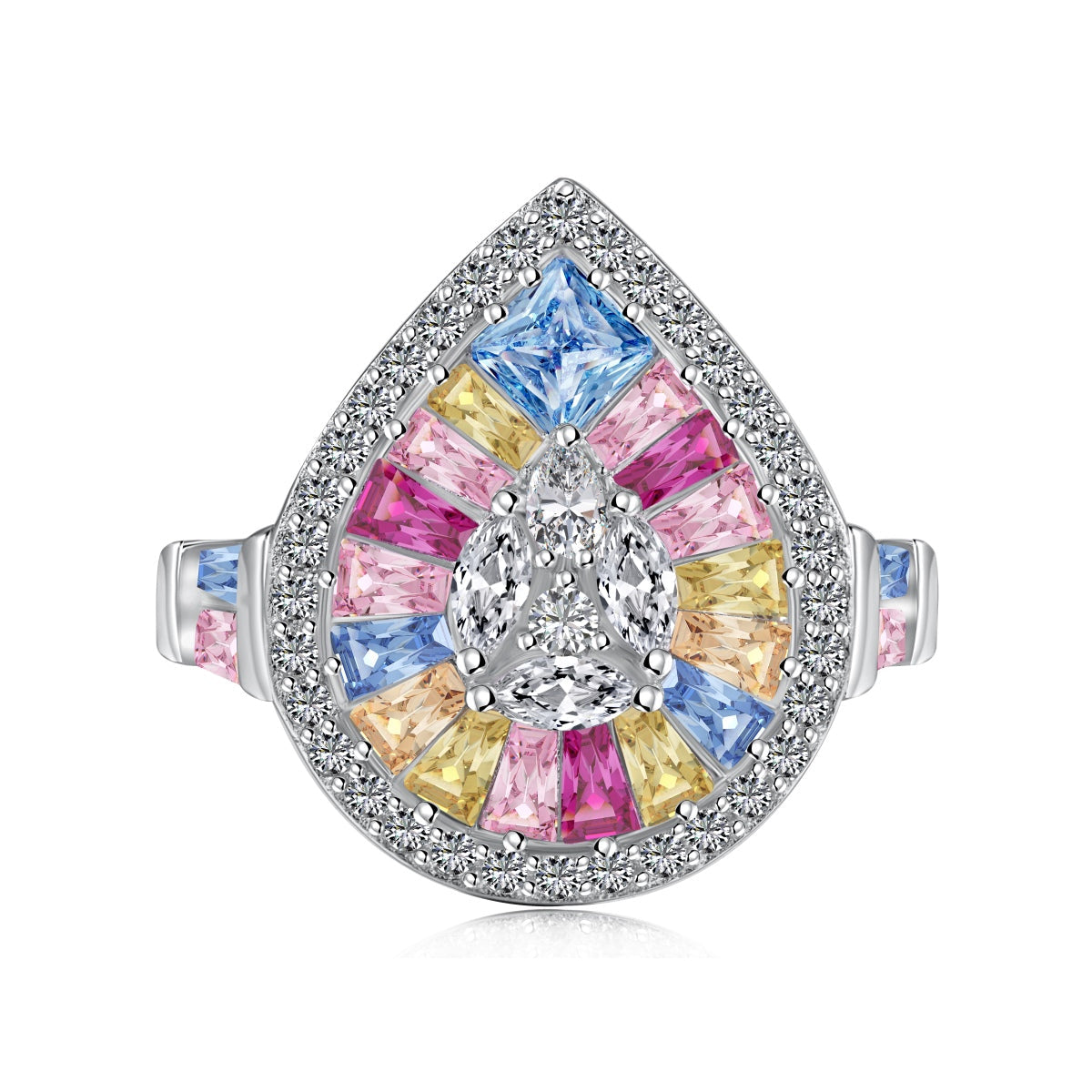 [Sparkling Aurora]Elegant Colorful Water Drop Shape Banquet Ring