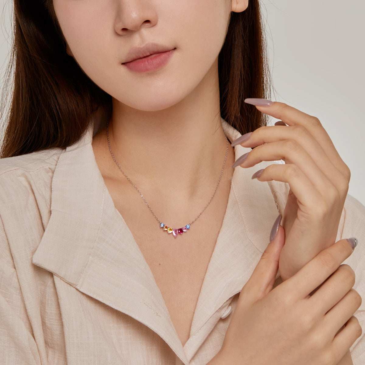 [Sparkling Aurora]Dainty Colorful Heart Necklace