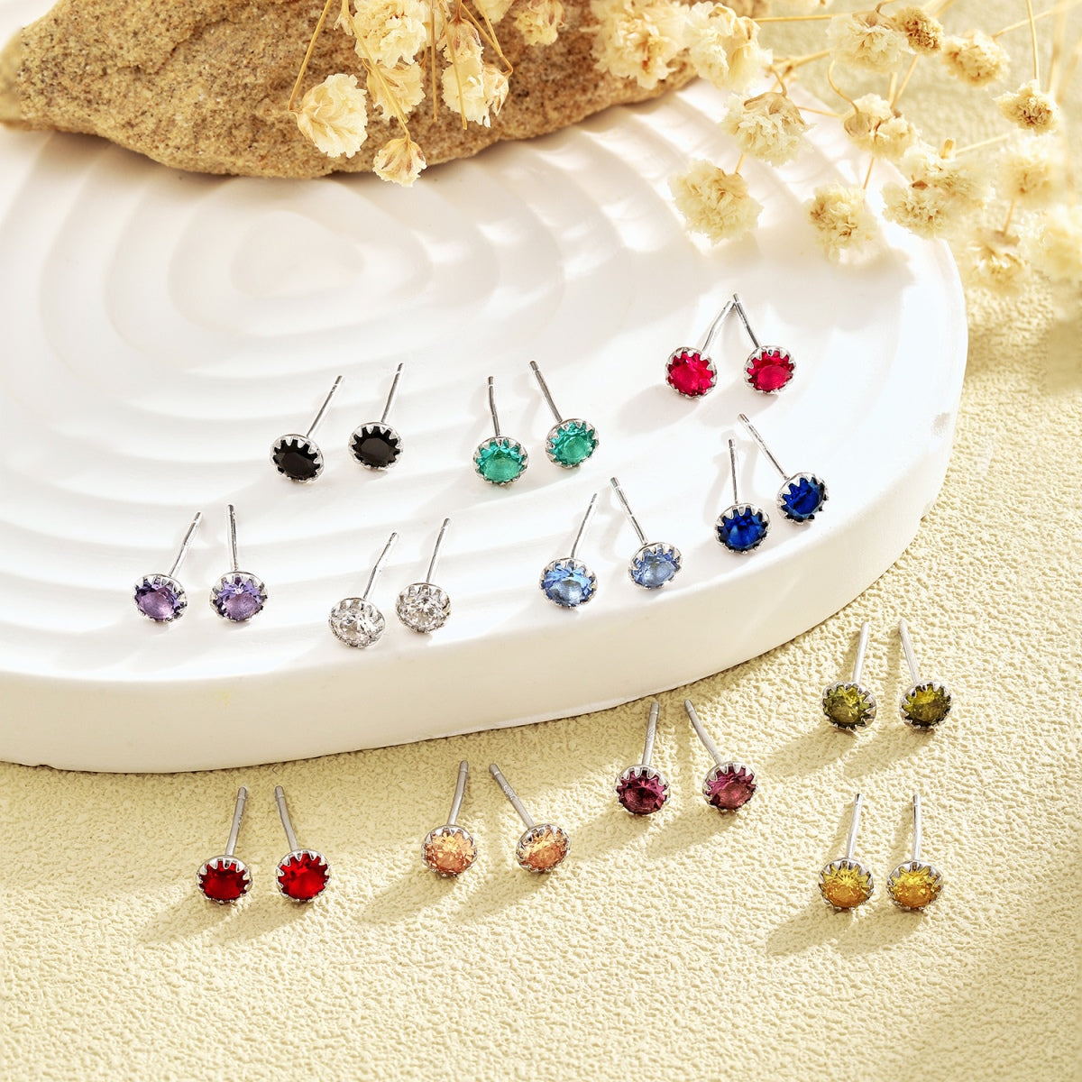 [Sparkling Aurora]Sparkling Colorful Round Shape Earrings