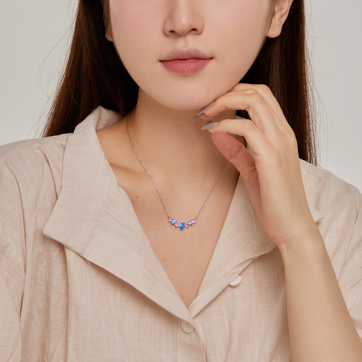 [Sparkling Aurora]Dainty Colorful Heart Necklace