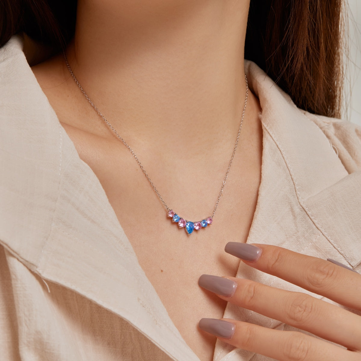 [Sparkling Aurora]Dainty Colorful Heart Necklace