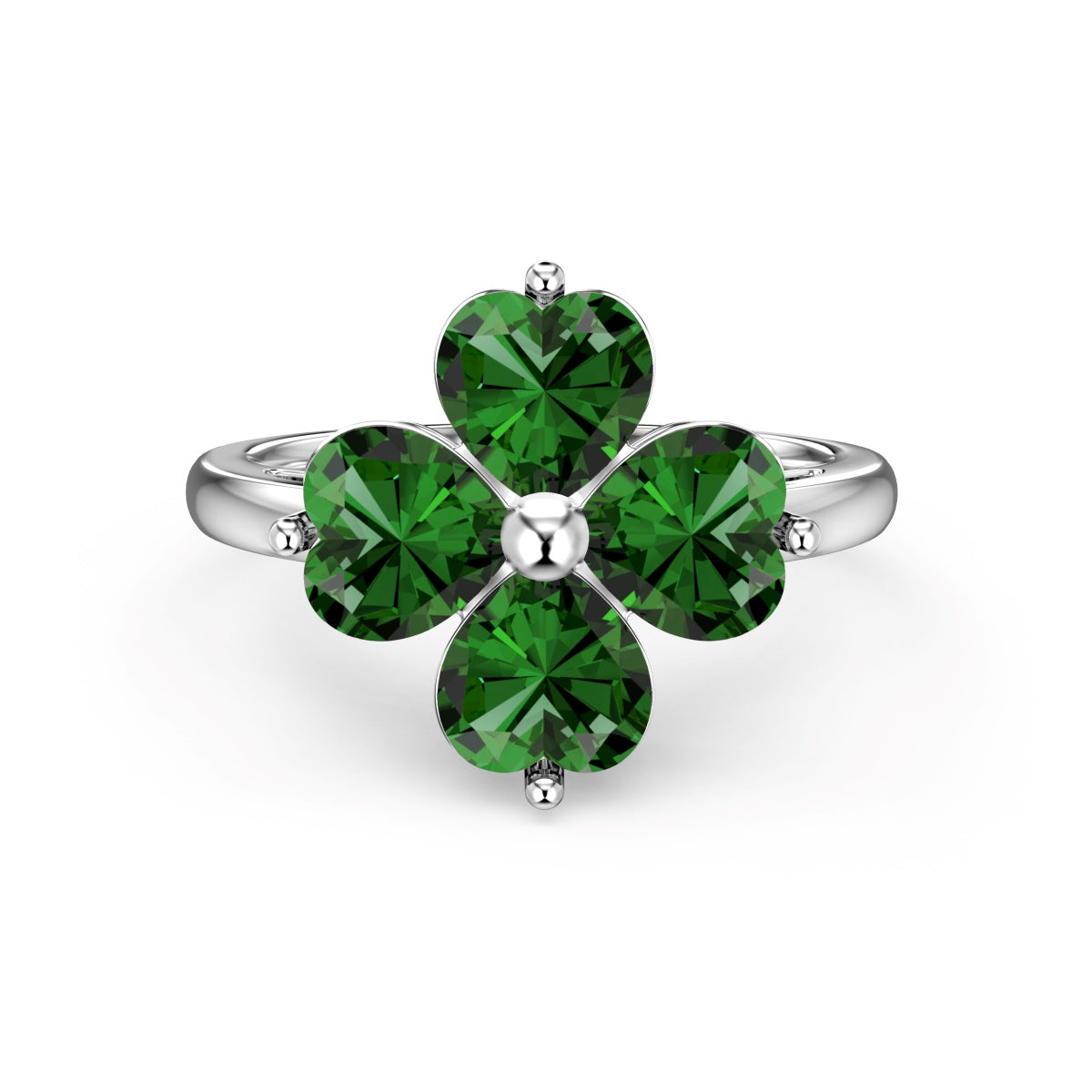 [Sparkling Aurora]Heart-shaped Four-Leaf Clover Ball Ring