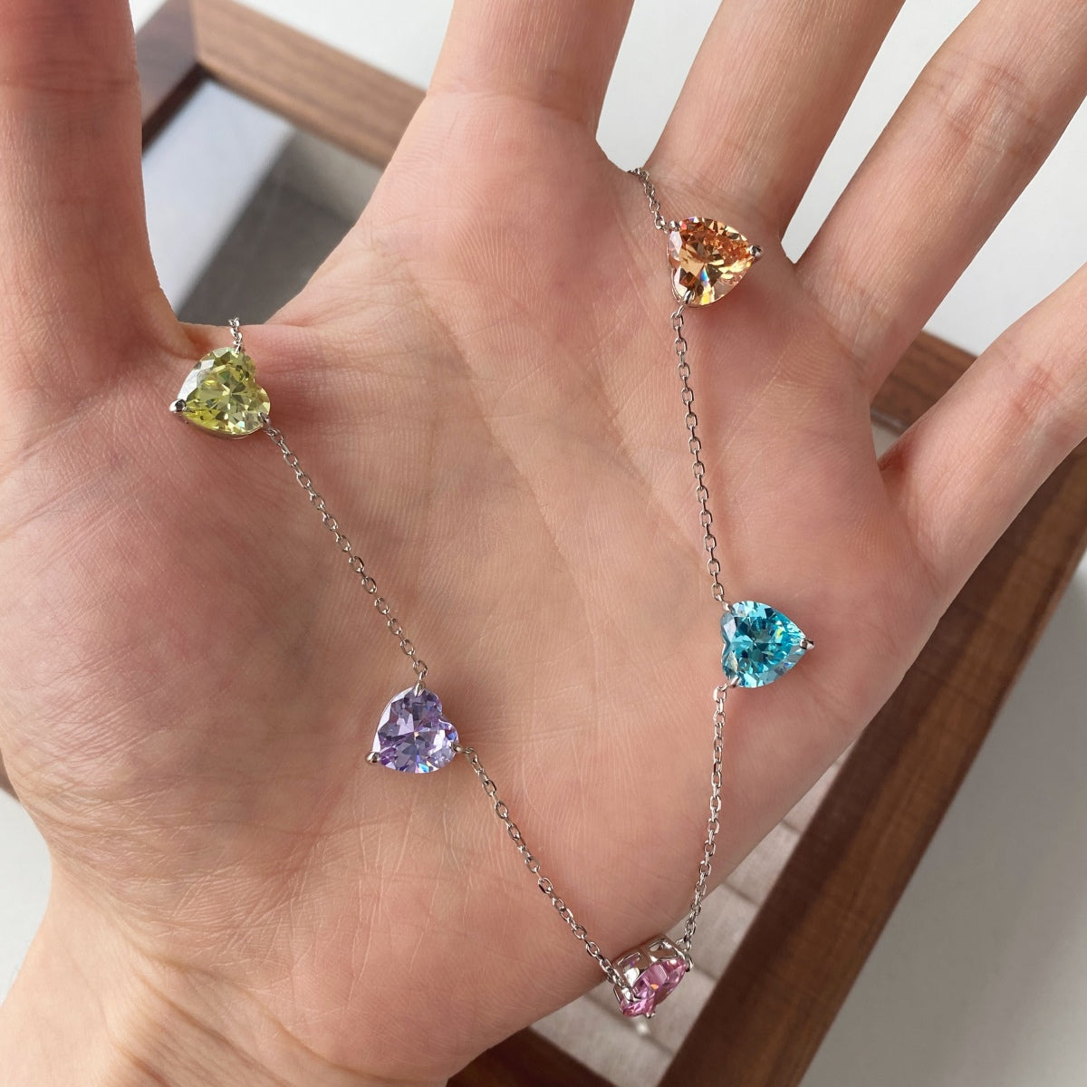 [Sparkling Aurora]Sparkling Colorful Heart Cut Necklace