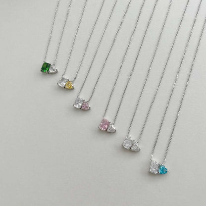 [Sparkling Aurora]Dazzling Square & Heart Shape Necklace