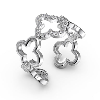 [Sparkling Aurora]Hollow Design Four-Leaf Clover Flower Shape Ring