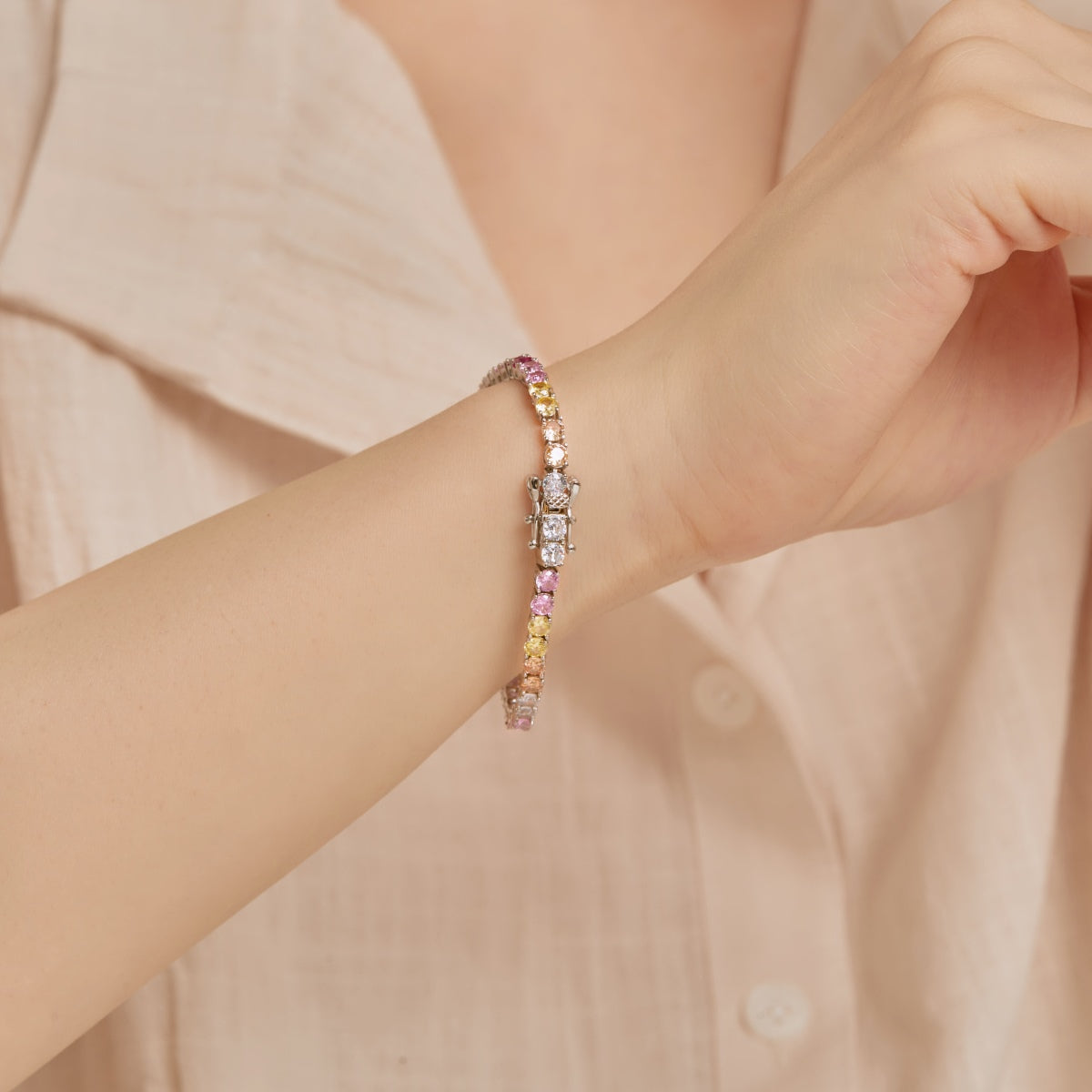 [Sparkling Aurora]Radiant Colorful Round Cut Tennis Bracelet