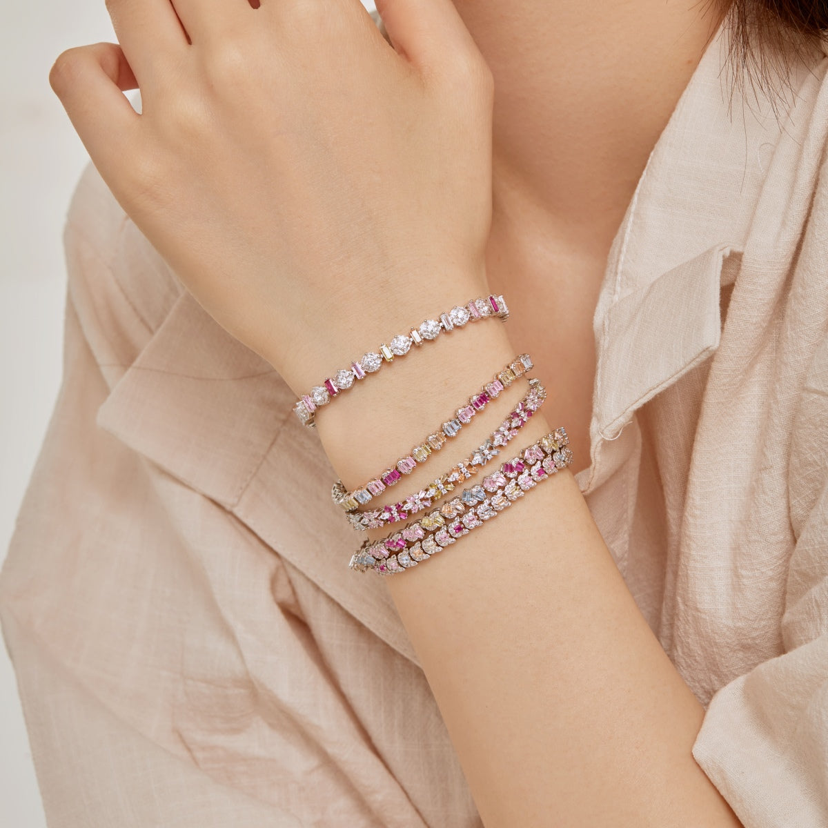 [Sparkling Aurora]Ornate Colorful Flower Shape Party Bracelet