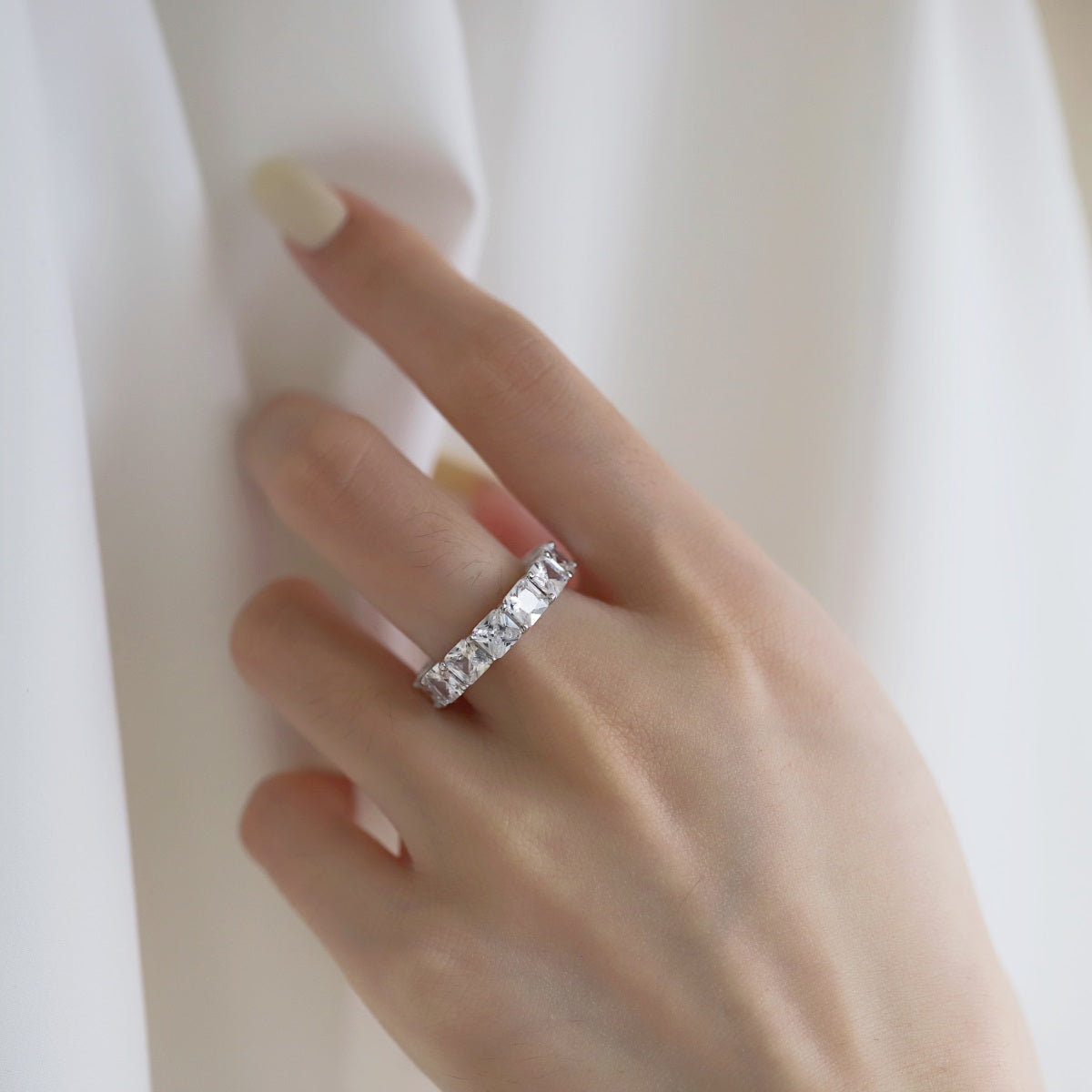 [Sparkling Aurora]Elegant Princess Cut Tennis Ring